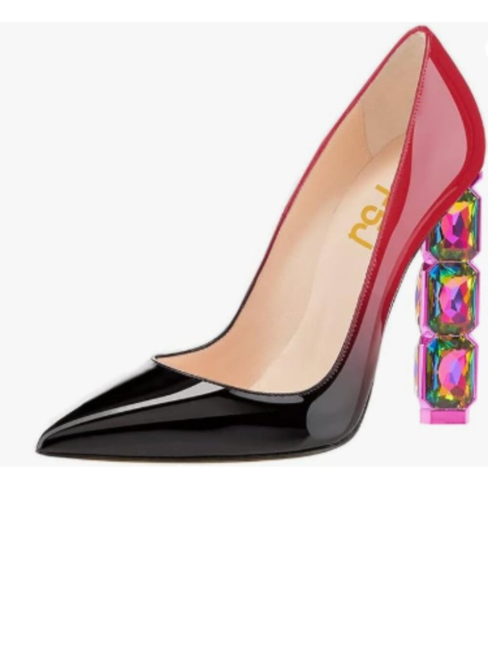 FSJ Black-red Jeweled High Heel Pointed Toe Slip On Sparkling Crystal Heel Pump